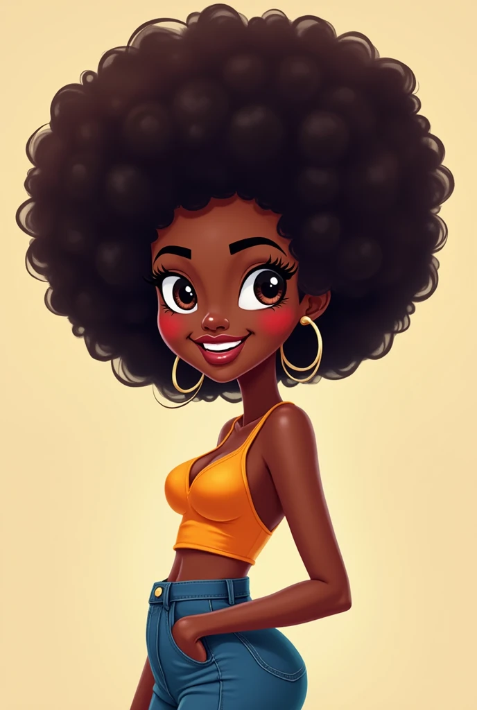 cartoon image of a woman with a big afro hair, super cute funky black girl, cartoon style illustration, cartoon art style, cartoon art style, in digital illustration style, highly detailed character design, cute detailed digital art, urban girl fanart, portrait character design, beautiful digital illustration, high quality portrait, cartoon art, afro, character design portrait, showing tits