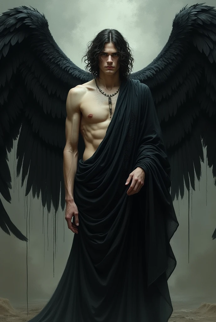 Thanatos, the Greek god of death, described as a beautiful man, with black and gentle angel wings