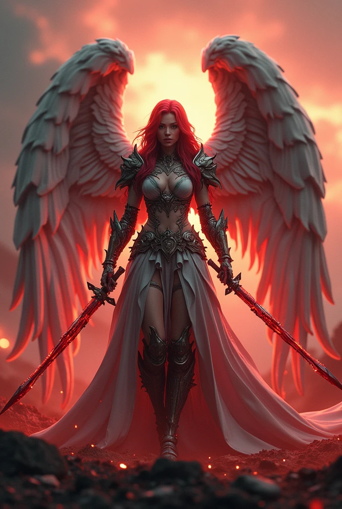 leader of archangel lucifer,war effect,REAL - style image of a woman with a blood sword in a field, cyberpunk art inspired by Leng Mei, cgsociety contest winner, fantasy art, beautiful Mistresses angel girl, angel knight girl, as a mystical valkyrie, battle angel, angel in sexy bondage, mechanized valkyrie girl, unreal engine 4k wallpaper, wraith from apex legends, epic  angel 8 wings