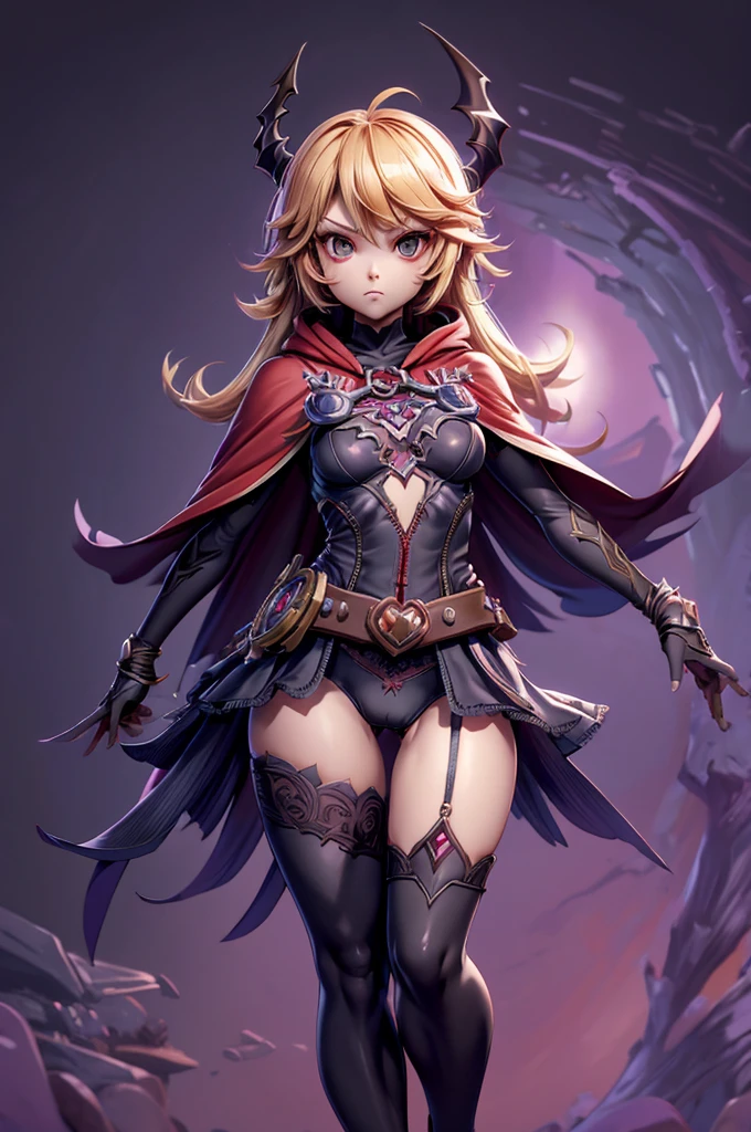 girls estilo rayman legends, kingdom hearts, character estilo art rayman legends, model sheet, girl , fully body, Giant Accessories,Giant Monster, mascot, sexly, sensuality, GIANT GUN PORTS,sexly,Tight tunics, Legs, alien, curve, ((low-cut top)), monster in turn, Legs long,monster, monster in turn, thigh-high lace pantyhose, evil Monsters around, short red circle skirt underneath,((wearing a cape covering the head and body)), ((mysterious appearance)), ((enchantress)),((castlevania))((only in panties))
