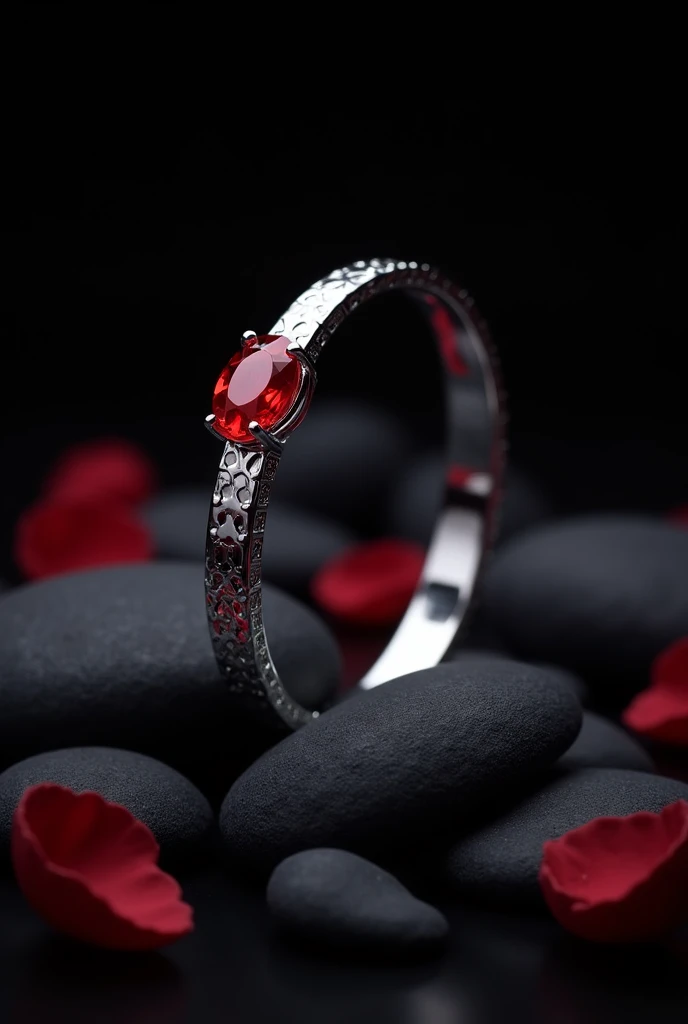 Elegant bracelet,Silver light with a red diamond with black tones 
