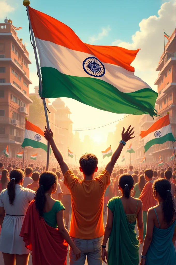 Show me one picture showing What are the freedom we got after independence with writing 78 happy independence day with Indian flags