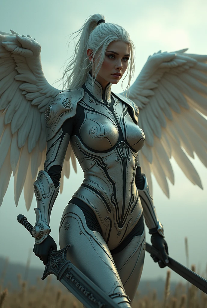 leader of archangel lucifer,war effect,REAL - style image of a woman with a dark sword in a field, cyberpunk art inspired by Leng Mei, cgsociety contest winner, fantasy art, beautiful Mistresses angel girl, angel knight girl, as a mystical valkyrie, battle angel, angel in sexy bondage, mechanized valkyrie girl, unreal engine 4k wallpaper, wraith from apex legends, epic divine angel wings