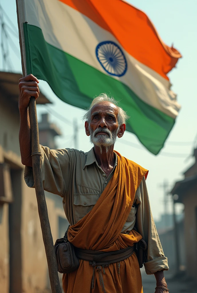 A poor old man hoisted the Indian flag