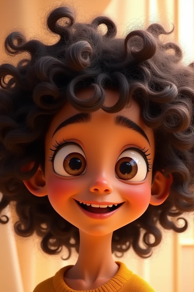 Animated face with curly hair