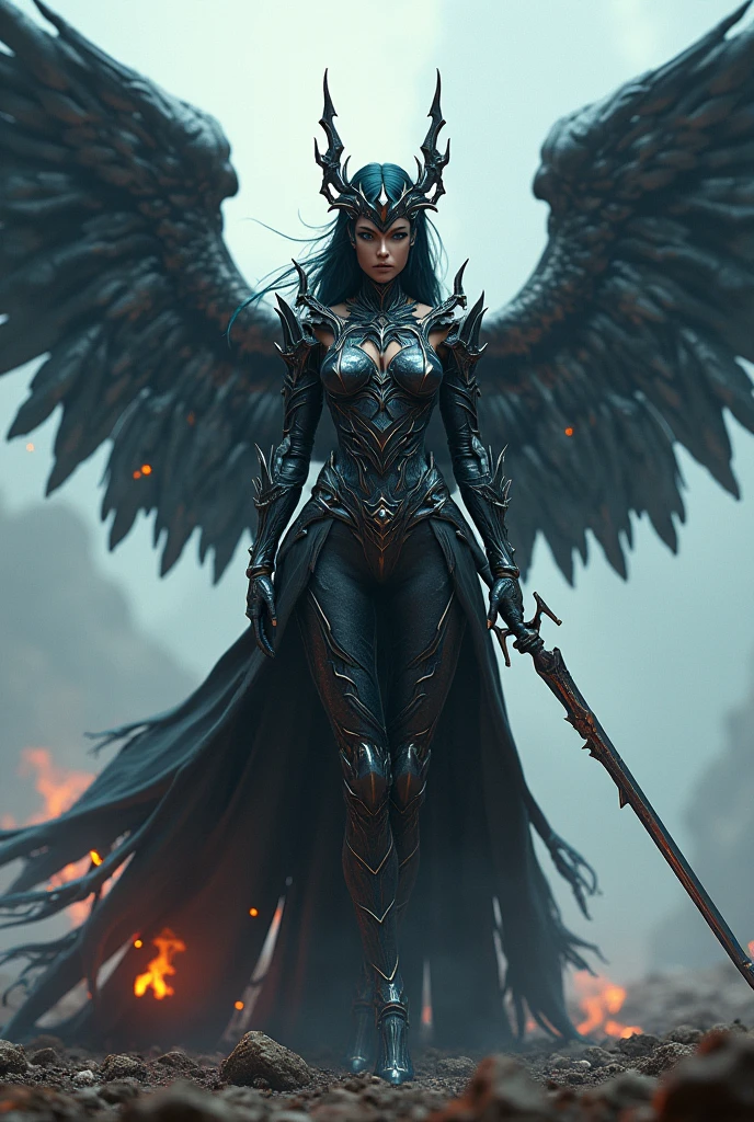 archangel master lucifer,war effect,REAL - style image of a woman with a dark sword in a field, cyberpunk art inspired by Leng Mei, cgsociety contest winner, fantasy art, beautiful Mistresses angel girl, angel knight girl, as a mystical valkyrie, battle angel, angel in sexy bondage, mechanized valkyrie girl, unreal engine 4k wallpaper, wraith from apex legends, epic divine angel wings