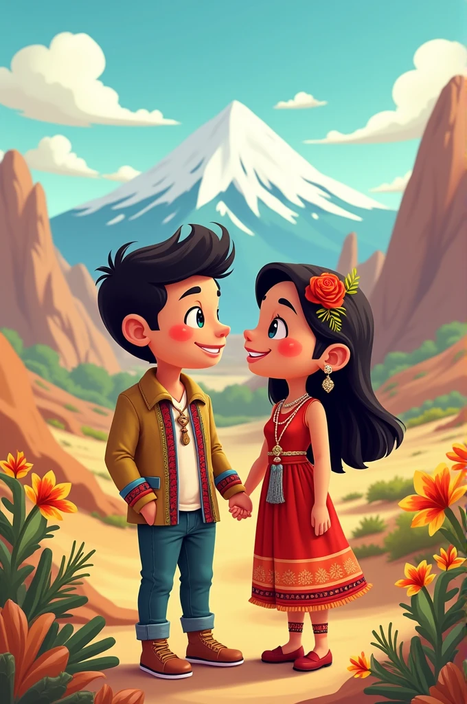 Cute cartoon of a couple from Bolivia and Chile