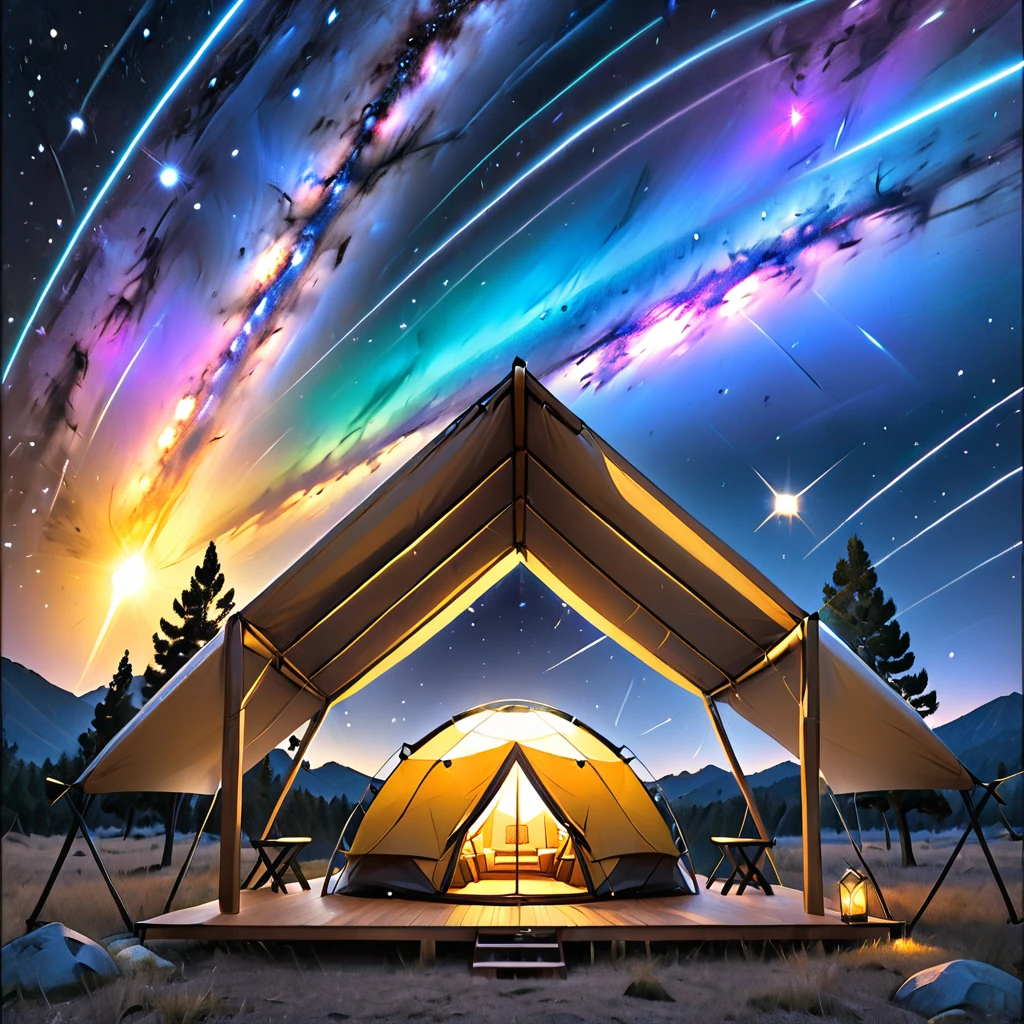Glamping、symbol、Three-dimensional、Shine、Shine、gold、The background is a large galaxy