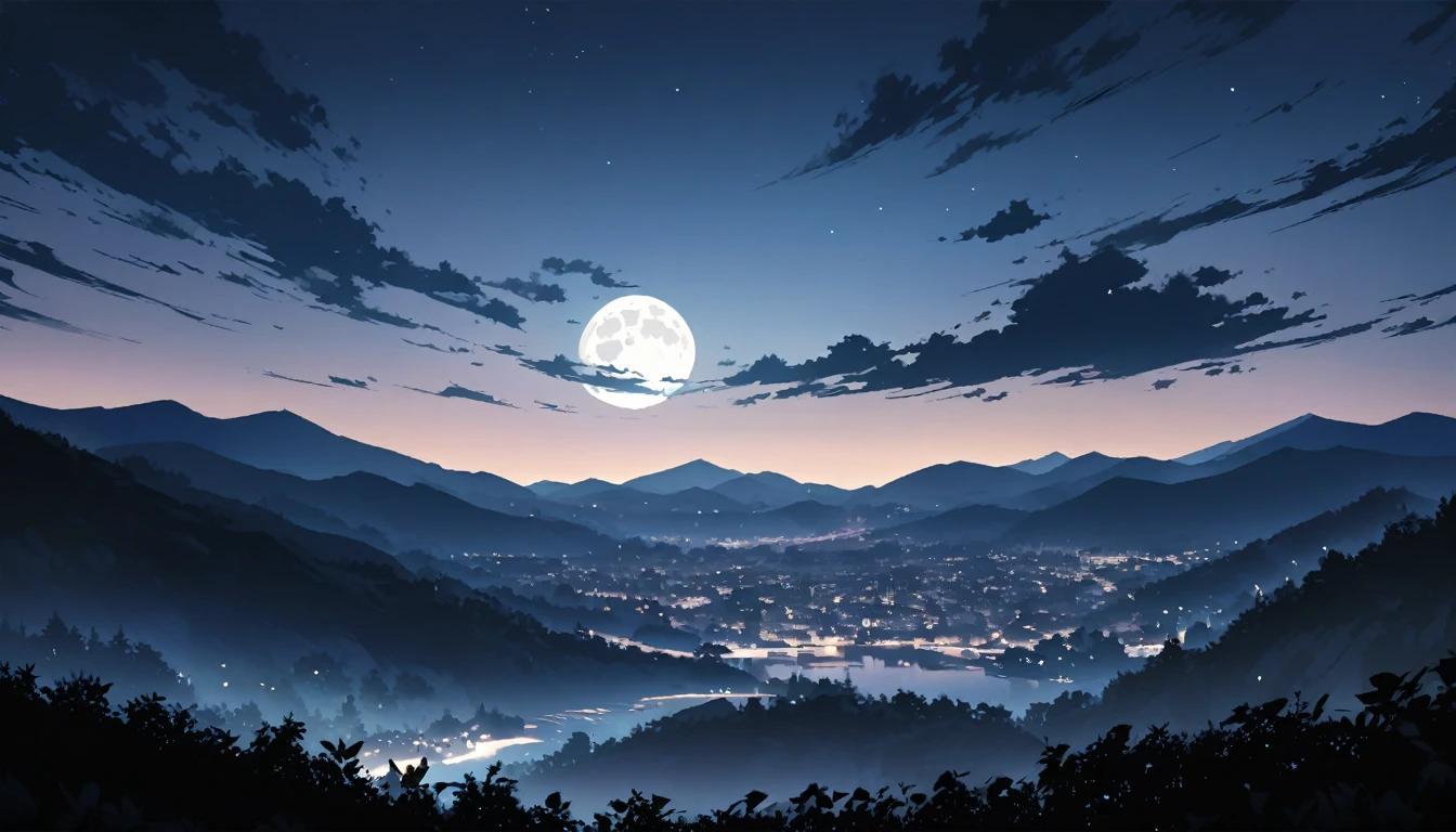 Moonlit Night、On the mountain top、Full Moon、landscape