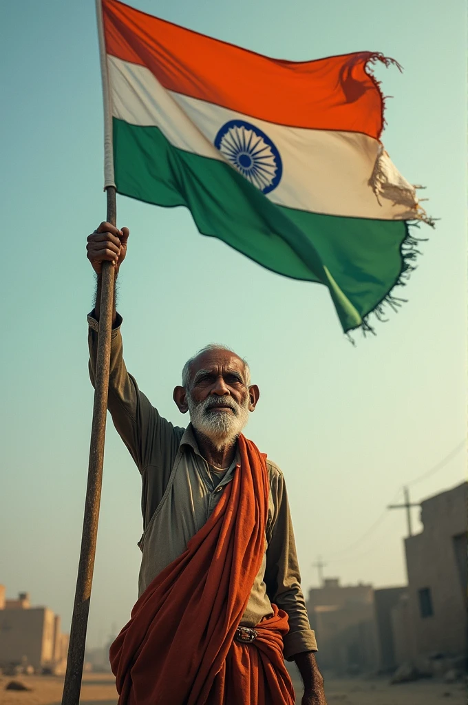 A poor old man hoisted the Indian flag