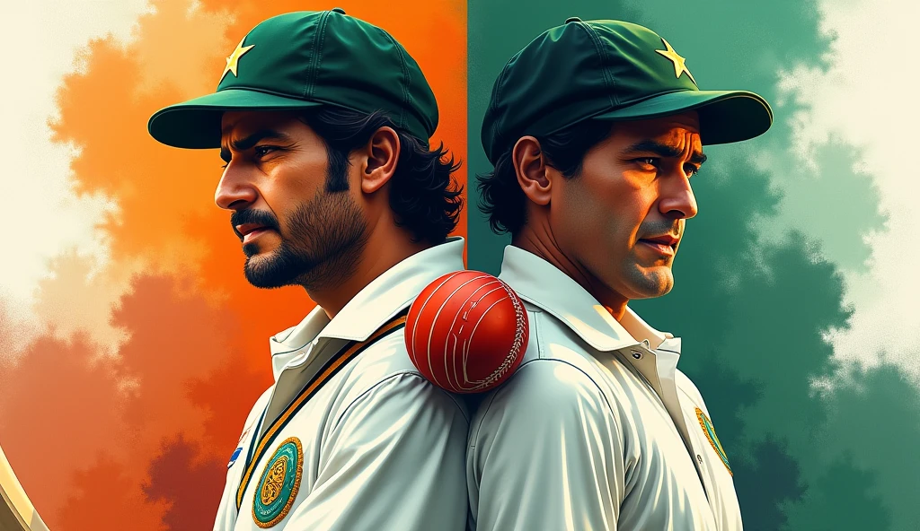 **"Create a dynamic thumbnail featuring split images of Sachin Tendulkar and Imran Khan. Position them prominently with a cricket ball or bat in the center. Use a background that subtly blends the colors of the Indian and Pakistani flags to highlight the historic significance."**