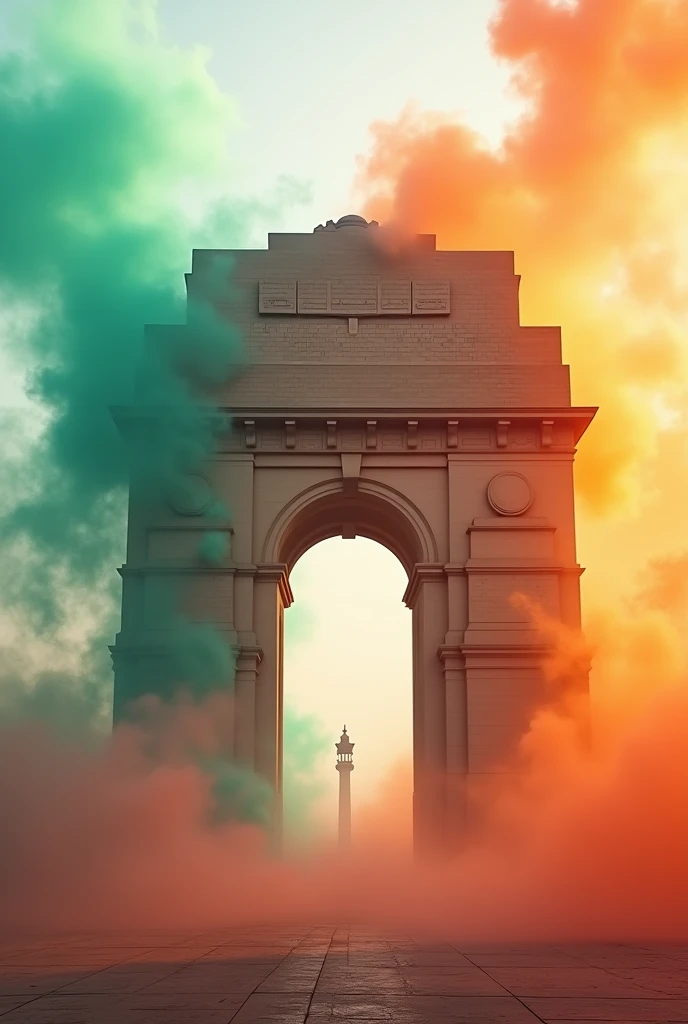 India gate full with green orange and white smoke