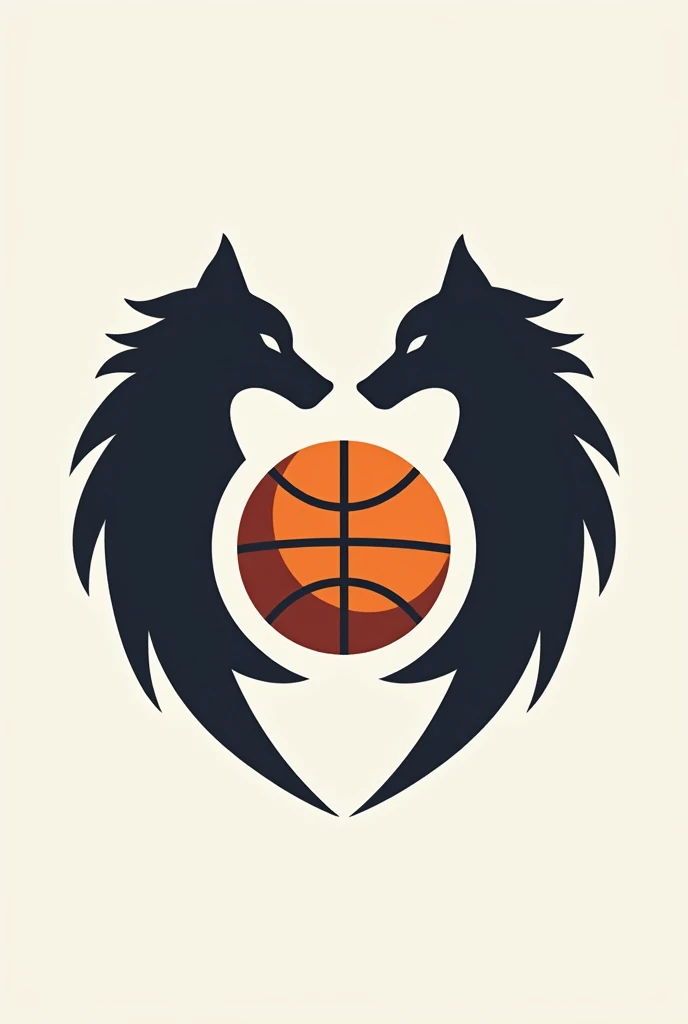 A logo that is pure silhouettes where in the middle is a basketball and on each side is an owl, a wolf and a lioness