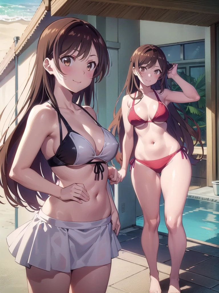 (((pixel-perfect, detail-perfect))), solo, 1girl, chizuru ichinose, naked,looking at viewer, smile, upper body1 girl, beauty, brown eyes, alone, breasts, brown hair, big breasts, Kanojo anime lineart, Chizuru, 1 girl, brown hair, long hair,, big breasts,,add_detail: 1, bikini, FULL BODY ,in the Beach, View from below 