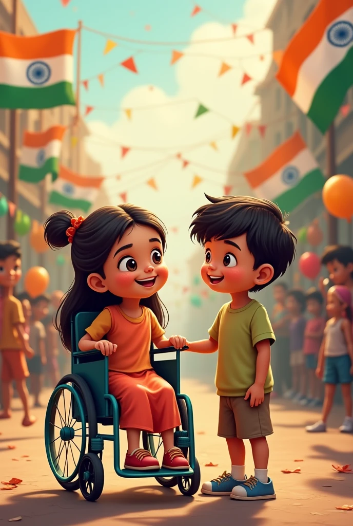 one handicap girl one normal boy independent day flag in india