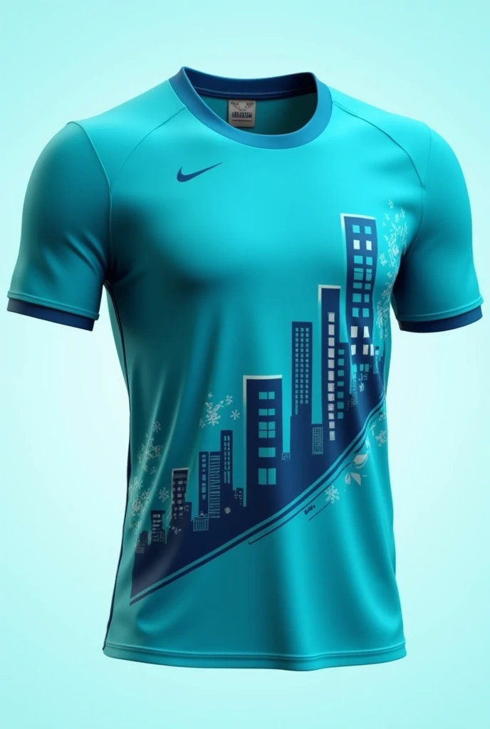 make a jersey with a color of turquoise and the design is related into accountancy business and Management. Make a design in bottom.front like business growth