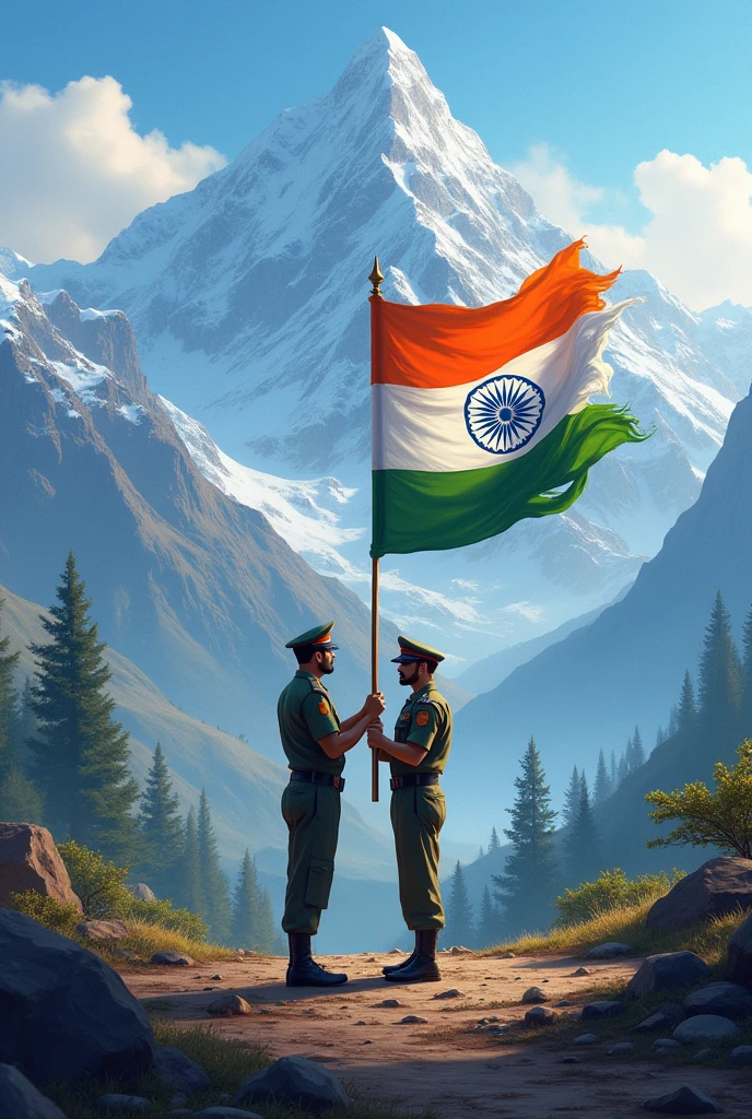 Indian independence day image with army in background hill
