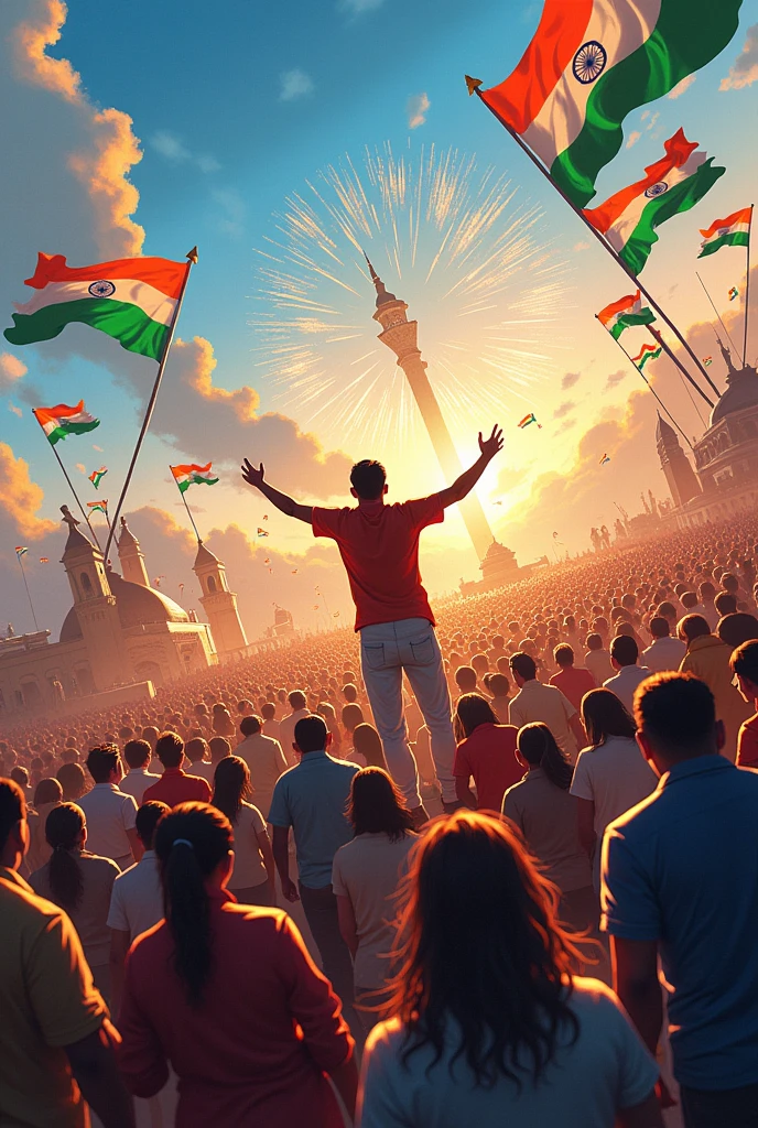 Create a image for Independence Day with wishes text form E-Cell IIITDMJ