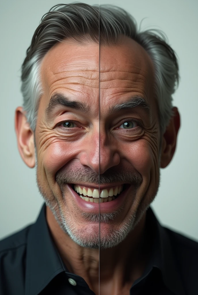 Man with one side of his face sad and the other happy
