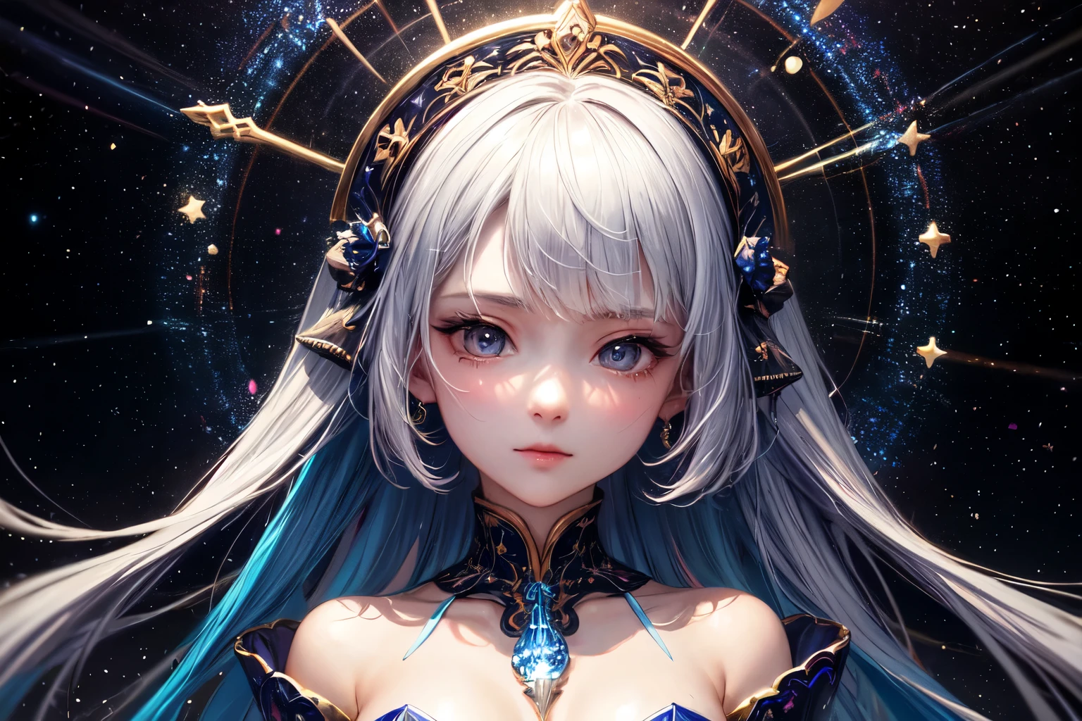 全身が青く透き通った人間の体内にuniverseが見える,Body scattered with stars,(masterpiece, Highest quality, Highest quality, Official Art, beautifully、aesthetic:1.2), (One person), Very detailed, (Fractal Art:1.3), colorful, Most detailed, Perfect Face, High resolution, (pray:1.3), Milky Way,Sea of stars, (Streaks of Light),Magical Patterns, Impressive visuals, (Dynamic stripes, Light trail:1.2), Vibrant colors,universe,Astrograph,Pendulum Graph
