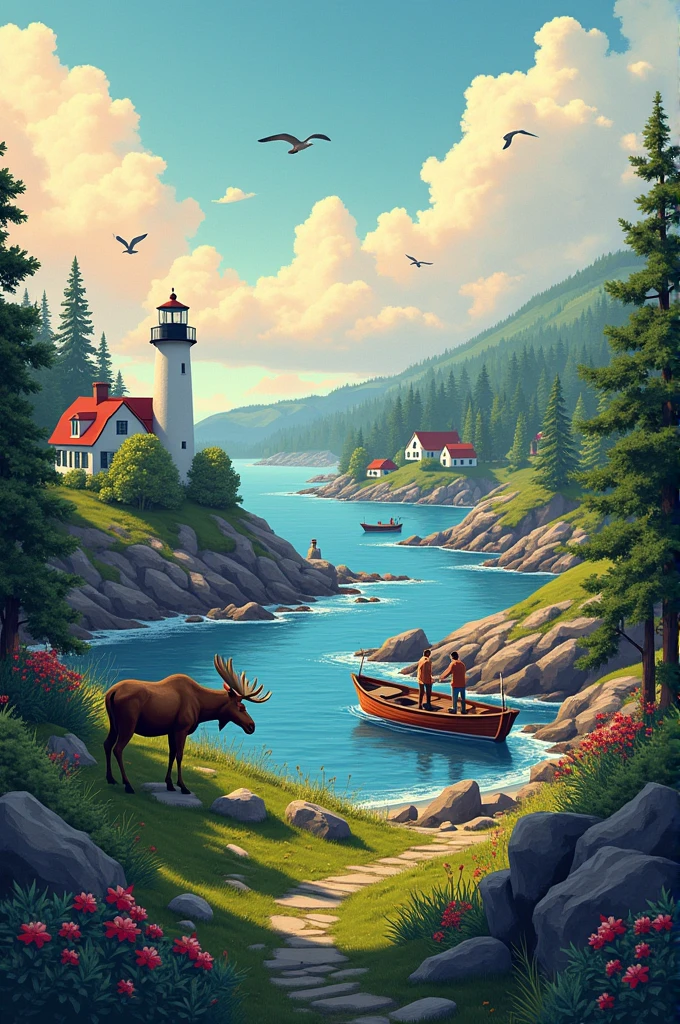 Create digital art work all about Maine state