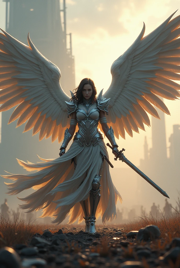 archangel lucifer,war effect,REAL - style image of a woman with a sword in a field, cyberpunk art inspired by Leng Mei, cgsociety contest winner, fantasy art, beautiful Mistresses angel girl, angel knight girl, as a mystical valkyrie, battle angel, angel in sexy bondage armor, mechanized valkyrie girl, unreal engine 4k wallpaper, wraith from apex legends, epic  angel 8 wings