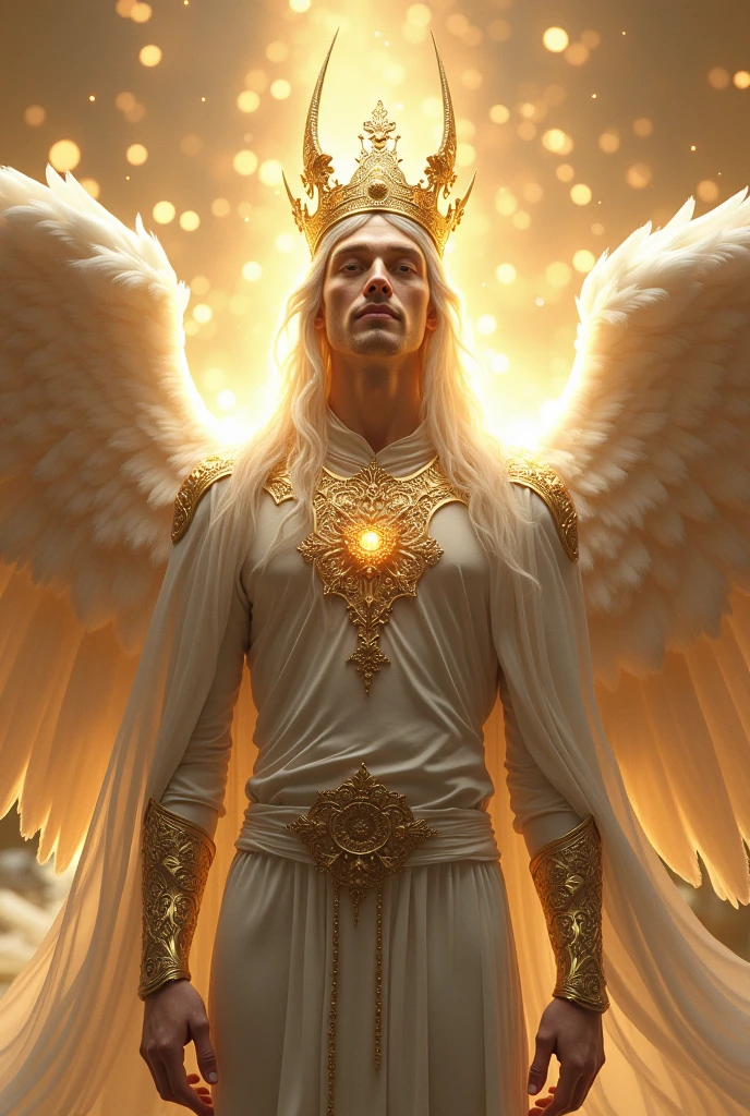 White-winged god, golden crown, white mouth, elegant aura, magnificent light, big man, very handsome.