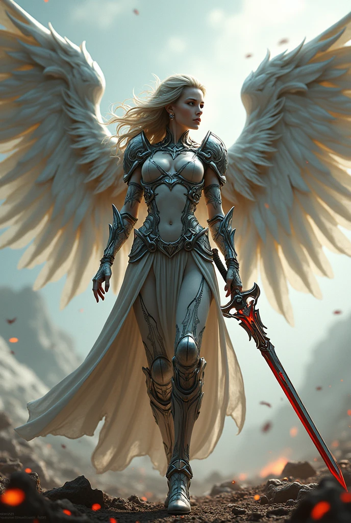 leader of archangel lucifer,war effect,REAL - style image of a woman with a blood sword in a field, cyberpunk art inspired by Leng Mei, cgsociety contest winner, fantasy art, beautiful Mistresses angel girl, angel knight girl, as a mystical valkyrie, battle angel, angel in sexy bondage, mechanized valkyrie girl, unreal engine 4k wallpaper, wraith from apex legends, epic  angel 8 wings