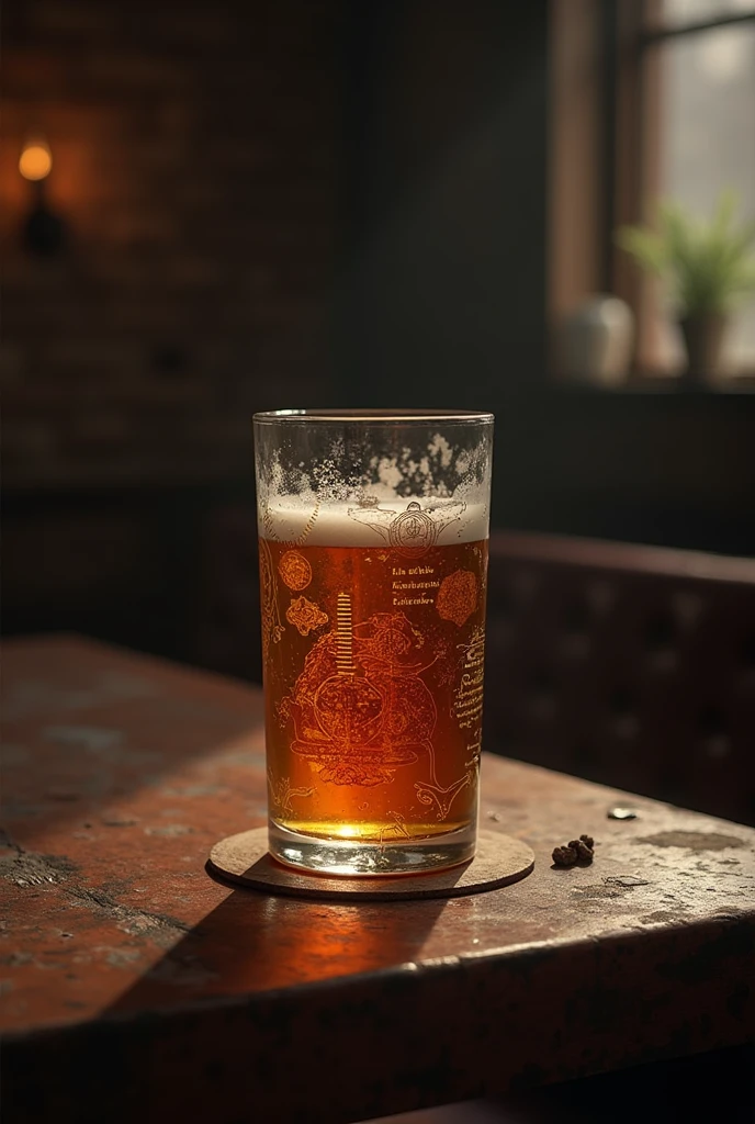 Old monk alcohol glass on a club table with almost full glass