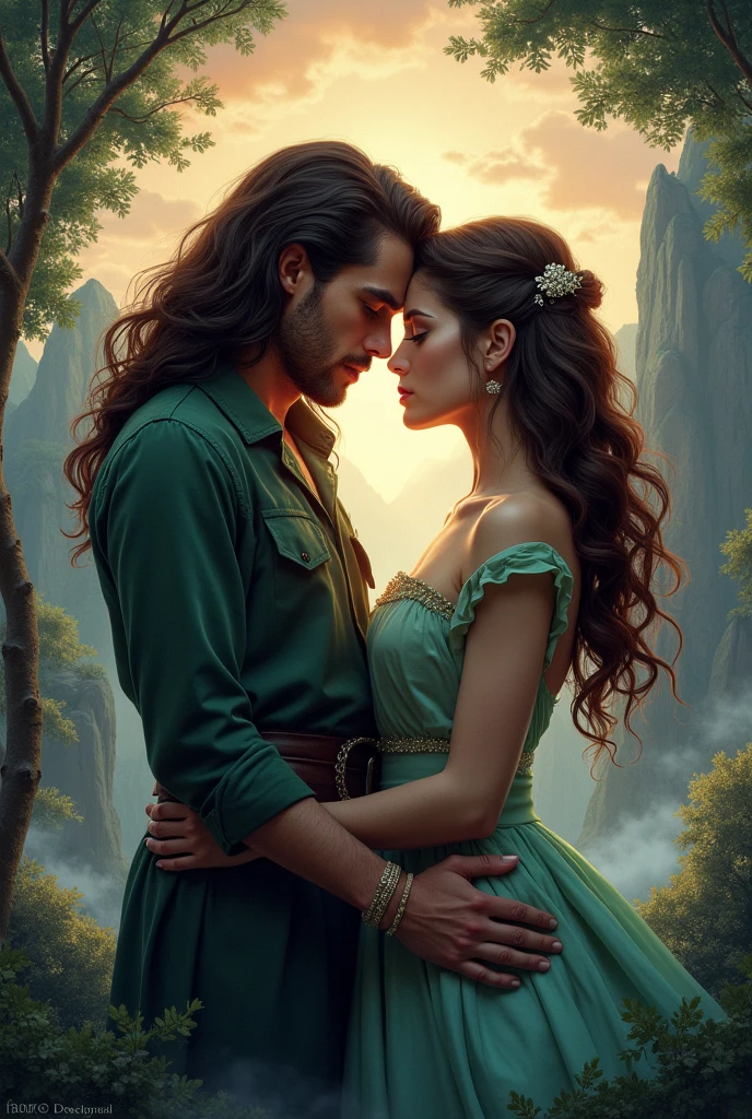 for a fantasy book cover with couples, Dacre Montgomery com cabelo longos que faz a série stranger things, The actress from He's All That, Addison Rae with brown hair