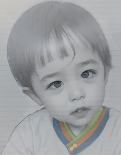 Realistic color photography style、Smiling emphasizes nasolabial folds. Make the chin a little thinner and accentuate the nasolabial folds.、I want it to look more like a color photograph...........。3 year old boy, Xu々To、Clearly visible、Emphasizes deep nasolabial folds from nose to mouth、Generate left and right dimples、Show me your beautiful smile.。Make your eyes look cute with double eyelids.more more more、Generate a color photo。Please make it live-action。Propping my cheek with my right hand、Lost in thought。