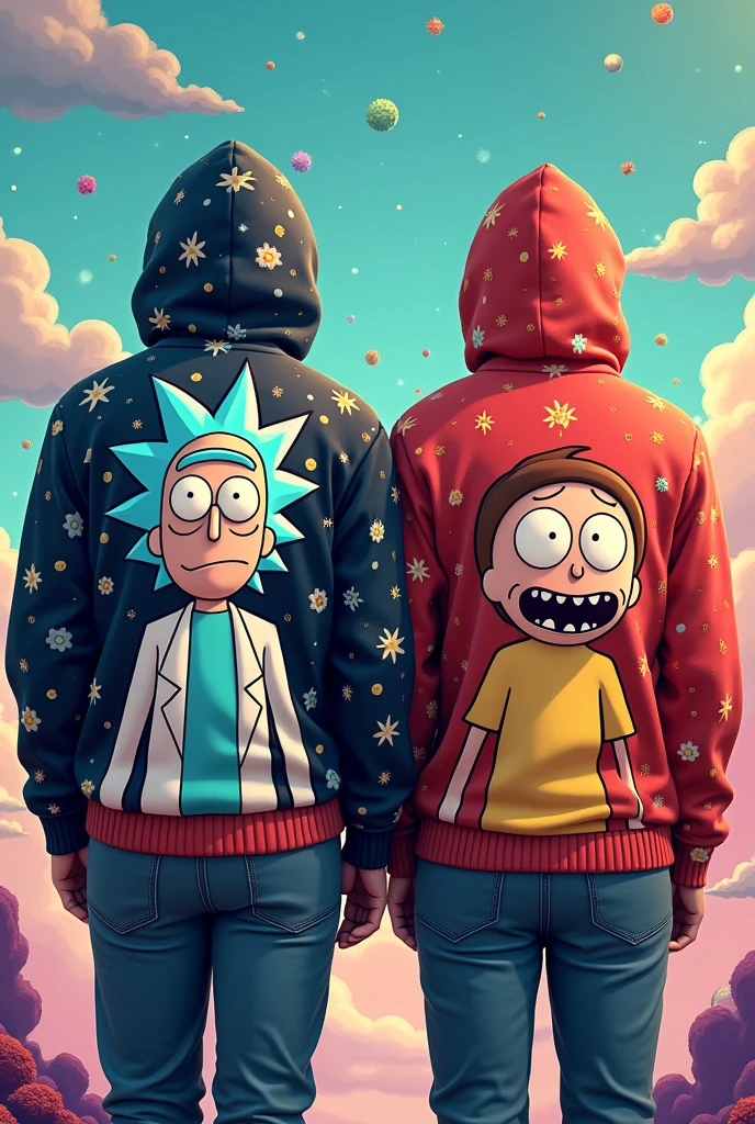 I want you to create an image with two sweaters and on the back there's an image of Rick and Morty
