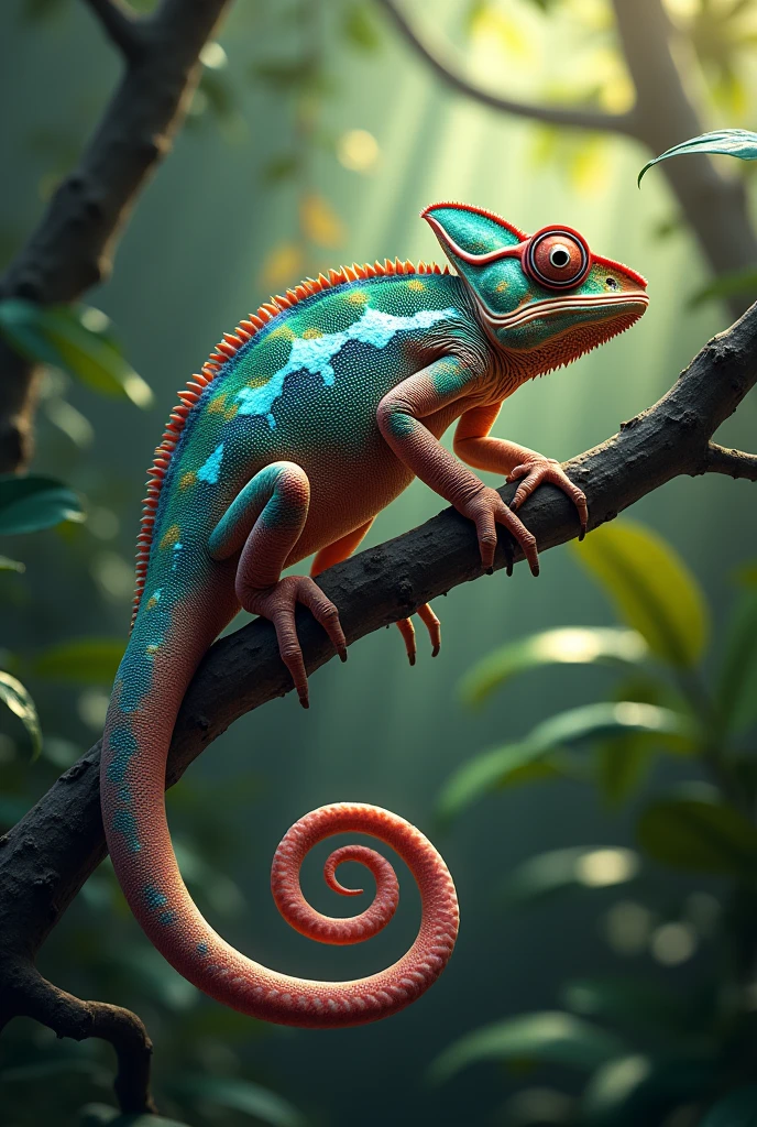 Chameleon with a tail that looks like an octopus tentacle