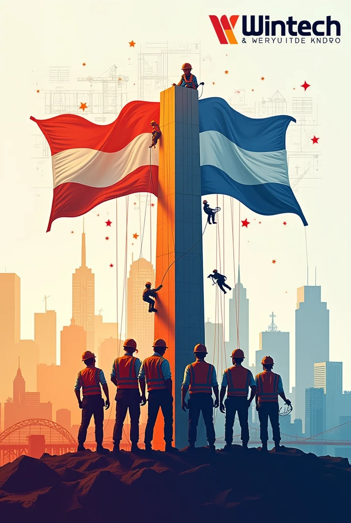 create an Independence Day poster for Wintech Consultants with a civil engineering theme..Create it with correct write ups - WINTECH CONSULTANTS CELEBRATES...Some what minimal