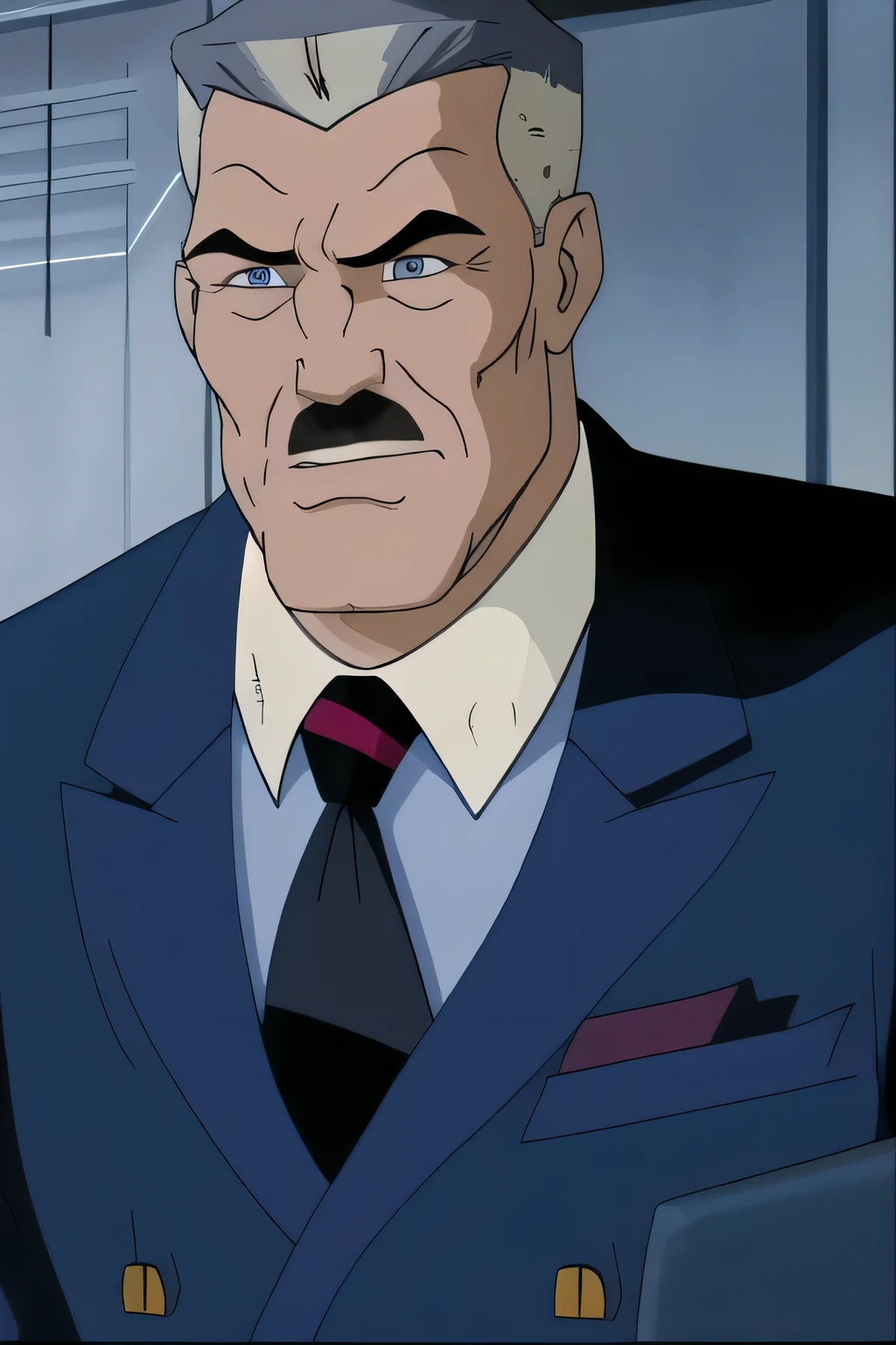 a serious looking man in a suit and tie, grey hair and grey mustache, detailed facial features, serious expression, full body, office or business setting, cinematic lighting, photorealistic, high resolution, masterpiece, 8k