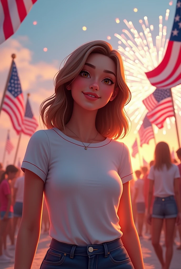 19 years old slim girl, monika name,.....weared white tshirt and Scene of independence day 