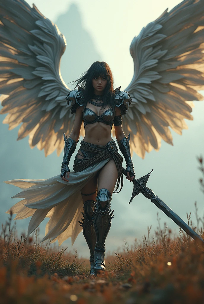 morning star archangel master lucifer,REAL - style image of a woman with a dark sword in a field, cyberpunk art inspired by Leng Mei, cgsociety contest winner, fantasy art, beautiful Mistresses angel girl, angel knight girl, as a mystical valkyrie, battle angel, angel in sexy bondage garter strap, mechanized valkyrie girl, unreal engine 4k wallpaper, wraith from apex legends, epic divine angel wings