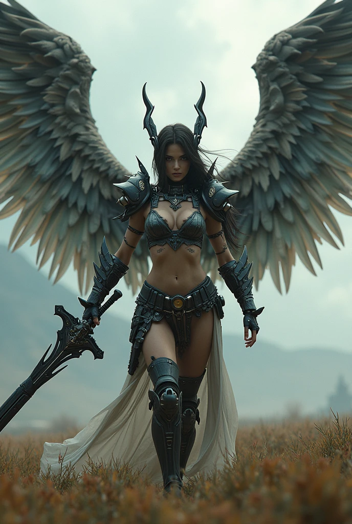 morning star archangel master lucifer,REAL - style image of a woman with a dark sword in a field, cyberpunk art inspired by Leng Mei, cgsociety contest winner, fantasy art, beautiful Mistresses angel girl, angel knight girl, as a mystical valkyrie, battle angel, angel in sexy bondage garter strap, mechanized valkyrie girl, unreal engine 4k wallpaper, wraith from apex legends, epic divine angel  wings