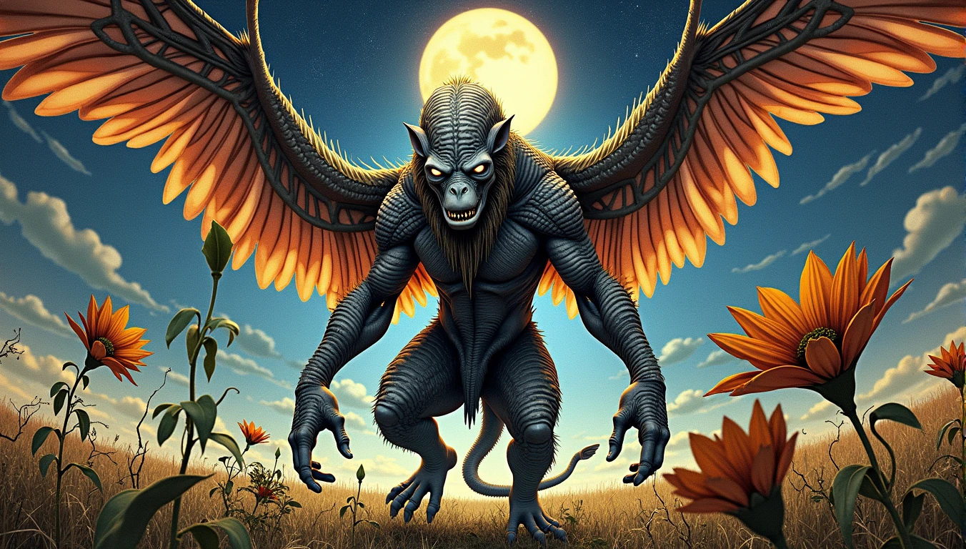 A multi-panel comic strip titled 'Gods of the Serengeti' featuring the avian-ape-reptilian humanoid alien. The alien is shown kneeling in the vast, empty Serengeti, with the word 'ISOLATION' written in bold letters above. The setting sun casts long shadows, emphasizing the alien’s solitude.
The alien notices a small, delicate flower growing out of the barren ground. It leans in closer, its fierce expression softened with curiosity. A close-up reveals the alien’s hand gently touching the flower. The contrast between its scaled, feathered skin and the fragile petals is striking.
In a profile view, the alien gazes at the flower with a contemplative expression, reflecting on its meaning. Suddenly, the alien looks up with a surprised expression, its glowing eyes more intense, as if sensing something approaching. Its wings spread wide, adopting a protective posture, as if shielding the flower from an unseen danger.
The final scene depicts the alien standing tall, resolute, with a speech bubble that reads, 'I am more than what I was made to be.'
Cinematic, photo-realistic, natural color, 16K Ultra HD, 3D rendered image, powered by Unreal Engine v5.2
