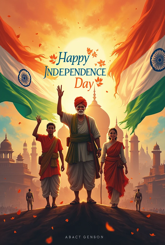 Create a image for India Independence Day with wishes text