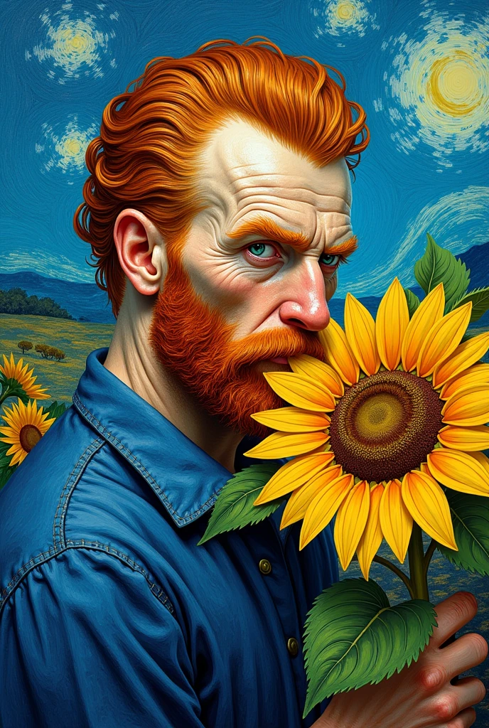  Van Gogh drawing holding a sunflower suitable for coloring to paint 