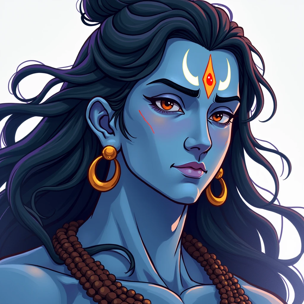 Lord Shiva portrait closeup shot in anime modern version