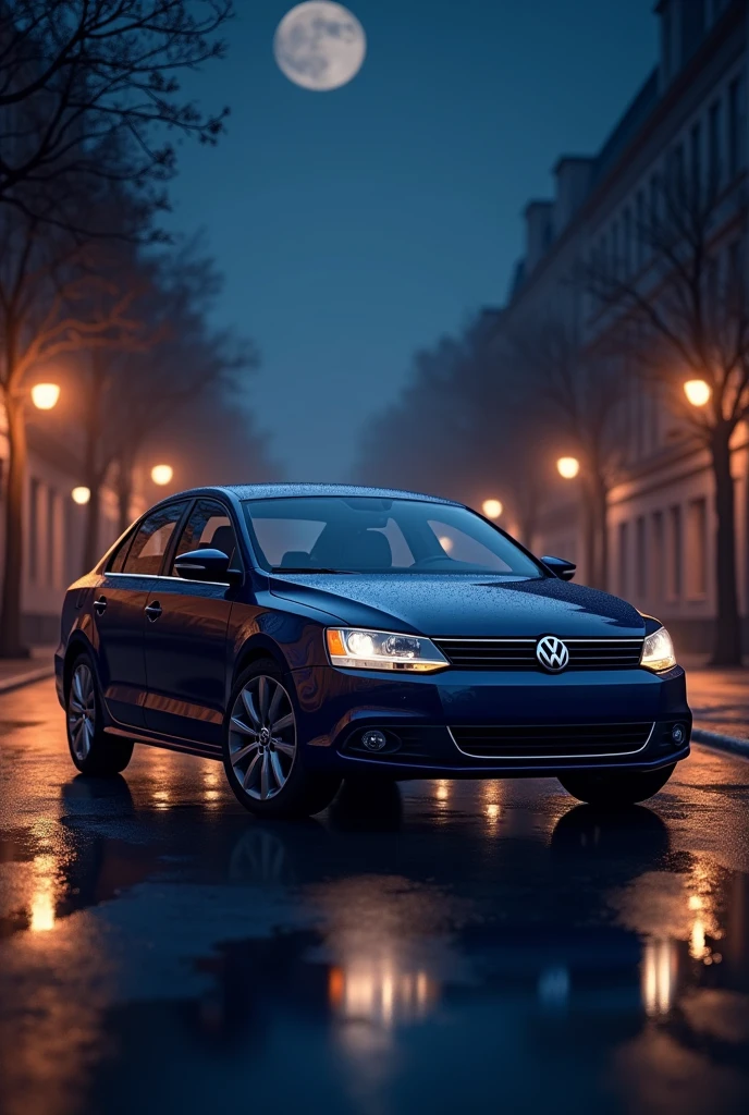 Dark blue 2012 Jetta Classic car with a night background