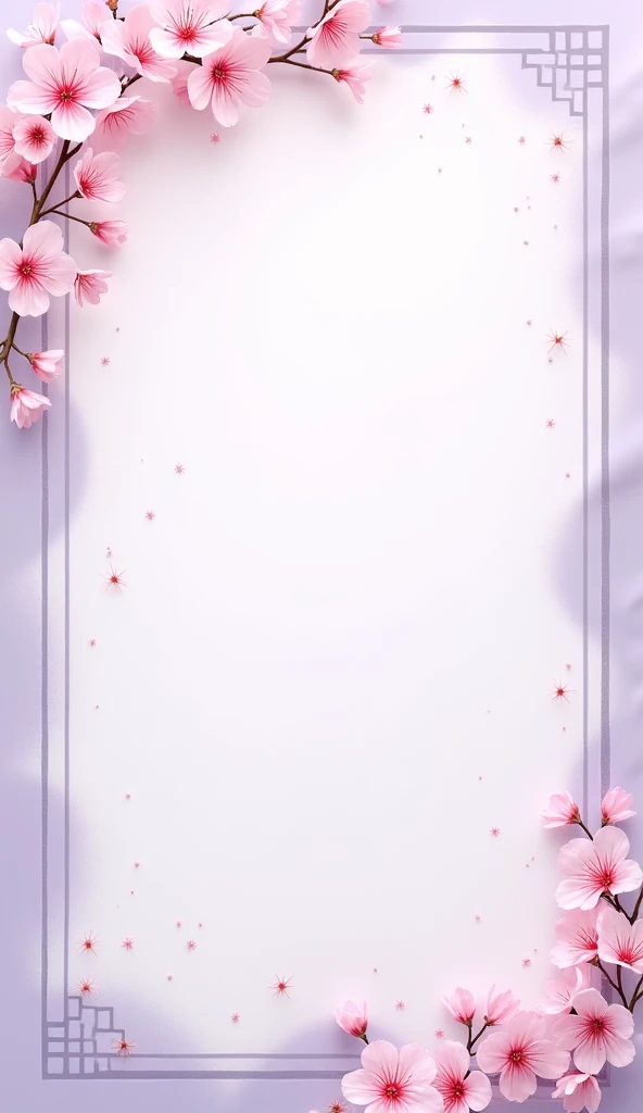 a card that has cherry blossoms as borders, and in the background it has a faint purple color with stripes as if they were waves in the water of a darker shade than that purple, These are distributed along the entire card longitudinally., In addition to cherry blossoms, sparkles are also generated randomly.