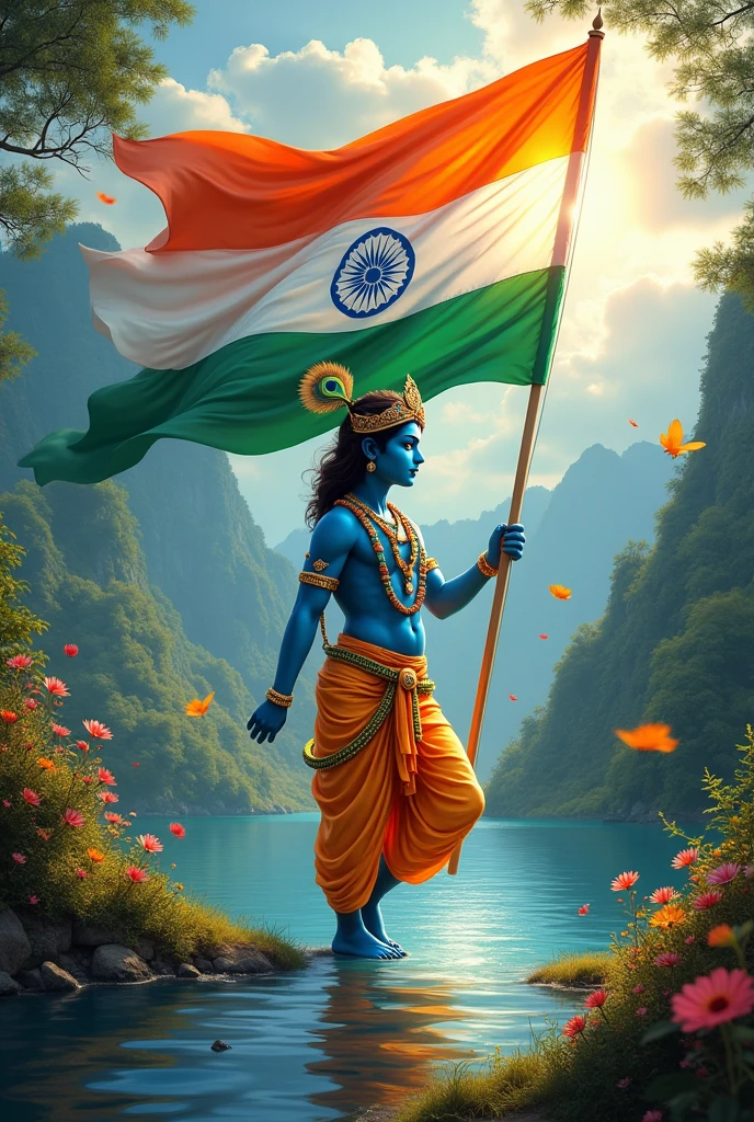 Indian flag nature shree Krishna