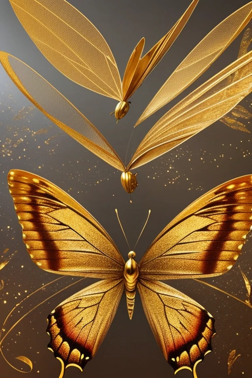 Highest quality, Super Fine, 16K, Incredibly absurd, Very detailed, 2.5D, delicate and dynamic, From colorful high definition to sepia gradient effect, Beautiful and cute butterfly, big wing, wing, wood々Sunlight shining through, Fog and gold dust effect,mysterious, huge, Gold Scales