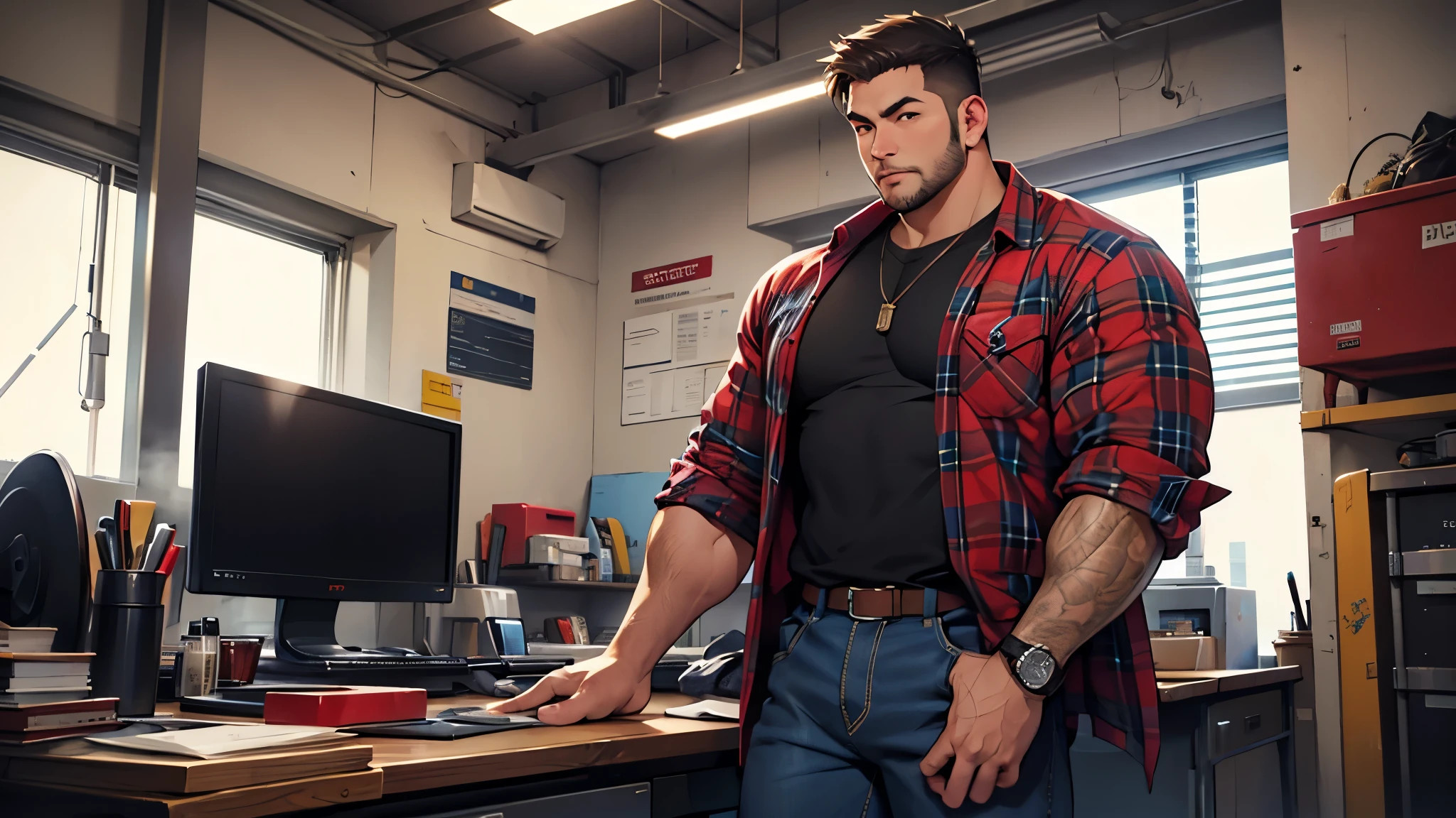 Yeah, that'd be nice. Thank you. Well, my main (and probably only) OC is probably Ryan. He's an asian male that stands at 5'5"ft, 242lbs. Has a chubby build with a bit of muscle, round face, ebony smart cut hair, warm brown eyes. And mostly dresses up in casual attire, red or blue plaid shirt, baggy jeans, old work boots.