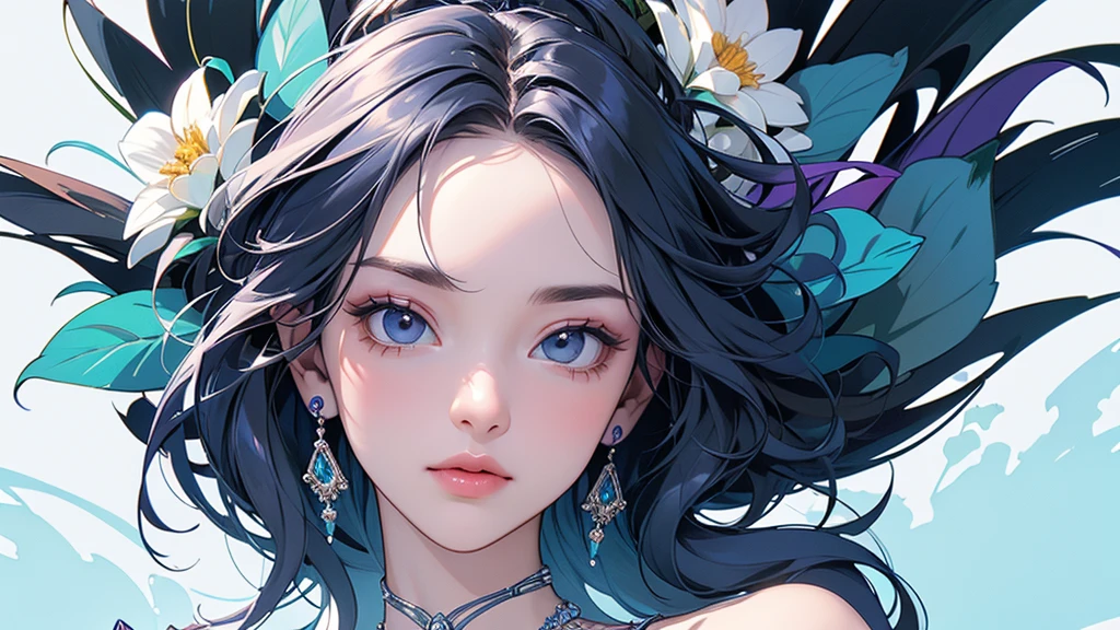 32K, 最高quality, 最高masterpiece, (ultra-Detailed Background, Detailed Background), High resolution, Super detailed, Very detailedな, 1 personの, (bouquet:1.3), (Tangled:1.2), (Geometric:1.2),(colorful),(masterpiece, quality, best quality, Official Art, Beautiful and beautiful:1.2), (1 person:1.3), Very detailed,(colorful:1.1)(Flowers:1.3),Most detailed,(Tangled:1.2), whole body, (Abstract background:1.3), (Skin glows), (Many colors:1.4), ,(Earrings Jewelry:1.5), Light Blue Background,