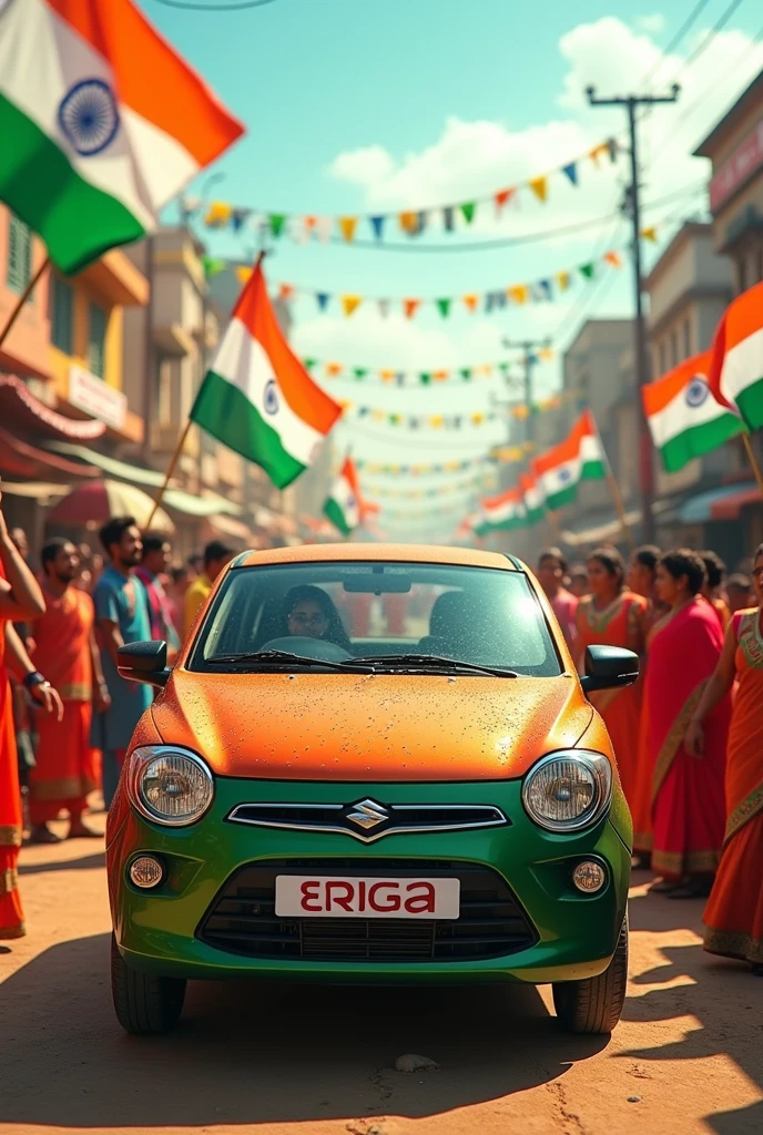 independance day photo with maruti eriga car in india