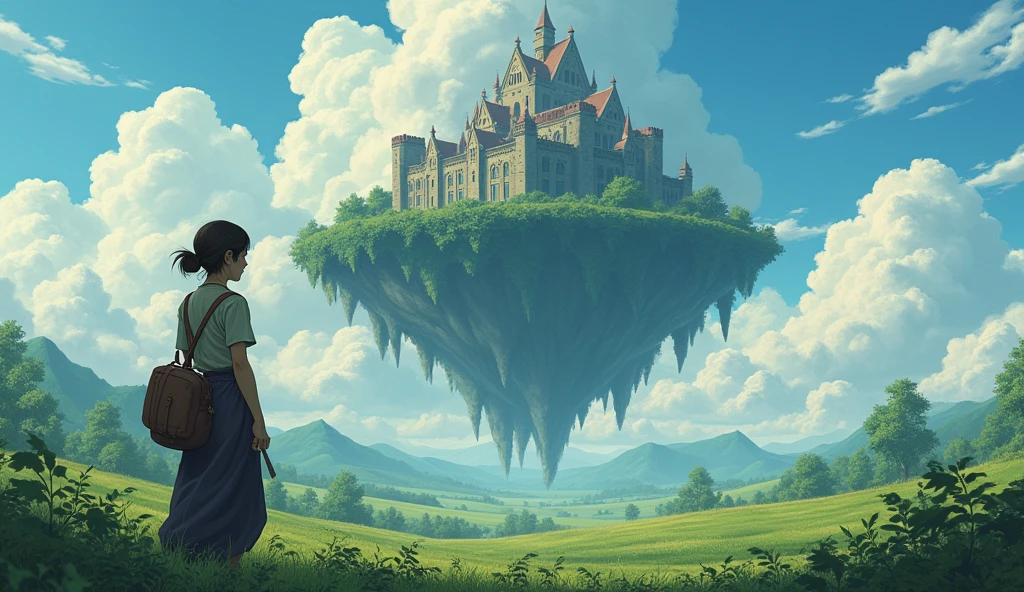 She was just a simple farm worker.. She lives in difficult times., These are the dark times.. , World of madness, Floating Island, Castle of Clouds, (Highest quality:1.3), (High resolution:1), (detailed:1.3), (can't believe it:1.3), (perfection:1.3), (Impeccable:1.3), (volume member art:0), (figure:1.3), Studio Ghibli